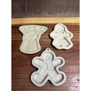 Lot of 3 Clay Stoneware Cookie Molds Angel Gingerbread Man